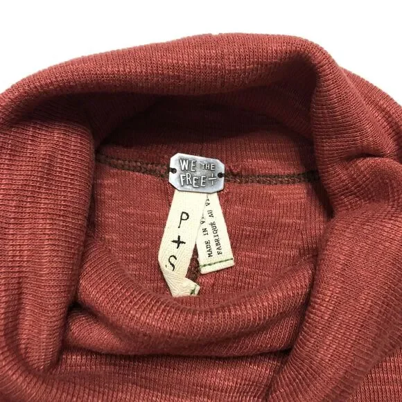 NWT Free People Small Red Orange Split Back Turtleneck Knit Top Tunic OB536113 - Picture 10 of 10